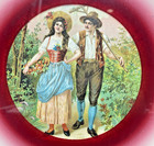 Antique Victorian Glass Chimney Flue Cover Lithograph Portrait Man   Woman