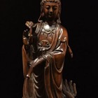 Chinese Buddhism Boxwood Wood Carving Dragon Guanyin Kwan-yin Buddha Statue