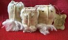 Set Of 3 Primitive Style Santa Head Ornies Bowl Filler Fabric Coffee Stained 