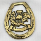 Brass Horse Medallion Vintage English Scottish Thistle Horseshoe Parade Harness