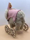 Handmade Vintage Style Art Viscose Teddy Circus Elephant On Wheels 
