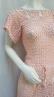 Vintage 1930 s Pink Hand Crochet Short Sleeve Wiggle Dress - Size S - Euc
