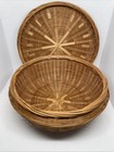 Vintage Round Woven Wicker Sewing Basket Perfect Condition 7   x3   