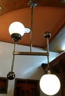 Vintage Art Deco Bauhaus Fixture Ceiling Brass Hanging Light Milk Glass Shade 