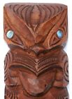 Vintage Hand Carved Wooden Maori Tiki New Zealand Wood Paua Shell Polynesian