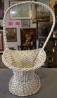 Circa 1920 French Country Style Barbola Rose White Painted Wicker Bouquet Basket
