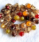 Vintage Rare Signed Napier Opulent Moon Glow Dangle Charm Bracelet Earrings Set