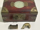 Chinese Rosewood Jewelry Box Jade Inlay Brass Hardware With 2 Brass Padlocks