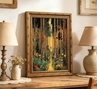 Vintage Gold Framed Forest Wall Art  Tree Path Art Nouveau Canvas Print  Abst   