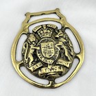 Brass Horse Medallion Vintage English Royal Coat Of Arms Lion Unicorn Harness