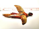 Vintage Hand Carved And Painted Wooden Pheasant Brooch pin Art