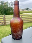 Antique Amber Glass Beer Bottle  Iridescent Blob Top Ale Bottle  Primitive Glass