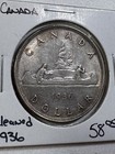 1936 Canada 1 Dollar Large Silver Coin Low Mintage Cleaned