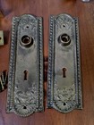 Antique Victorian Brass Door Knob Set Fluted Glass Mortise Lock Backplates