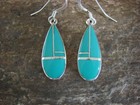 Native American Sterling Silver   Turquoise Inlay Dangle Earrings By Manygoats