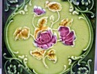 Antique Tile Majolica England Ceramic Rose Flower Purple Green Architecture  137