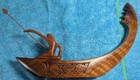 Hawaiian Koa Wood Hand Carved War Canoe And Warrior W Long Spear