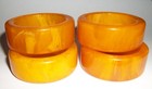 Luscious Vtg Butterscotch Marbled Round Bakelite Napkin Rings Lot Of 4   