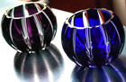 Set 2 Faberge Cut Crystal  parallele  Sapphire   Amethyst Votive Candle Holders