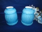 Antique Pair Satin Blue Cased Milk Glass Draped Pleated Depression Light Shades