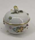 Antique Meissen Porcelain Floral Trinket Box Applied Flowers Crossed Swords Mark