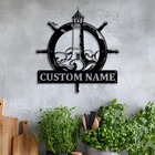 Custom Nautical Lighthouse Metal Sign With Ship Wheel  Personalized Coastal Name