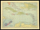 Vintage Caribbean Map West Indies Wall Art Jamaica Cuba Haiti Bermuda Ca 1939