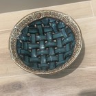Vintage Woven Ceramic Basket Bowl Decorative Home Decor Blue Brown