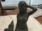 Vtg Cast Iron 7    Tall Mermaid Sculpture - Blue Green Statue   Decor
