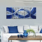 Metal Wall Sculpture With Dark Blue Line Silver Background  Aluminum Wall Art  U
