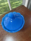 Antique French Blue Opaline Blown Glass  Covered Jar 19th Century