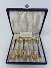 Vintage Demitasse Spoon Set Enamel Gilt Sterling Silver Danish Denmark Mcm