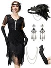 Flapper Dresses For Women short Sleeve 1920s Dresses Great Gatsby Large Black