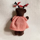Jointed Teddy Bear Handmade Costume Vintage Miniature Gingham Dress With Braids