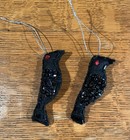 Set Of 2  Black Felt Handmade Crow Halloween Ornaments W  Beads   Sequins  Raven