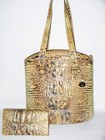 Brahmin Ultra Rare Metallic Serengeti Gold Purple Toni Shoulder Bag   Wallet Euc