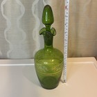 Antique Victorian Bohemian Hand Blown Green Glass Painted Enamel Floral Decanter