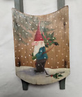 Vintage Christmas Sled Decoration Hand Painted Gnome Unique 12 5 Inches