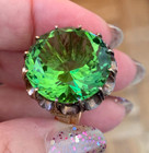 Vintage Retro 14k Yellow Gold Huge Round Tourmaline Green Color Paste Stone Ring