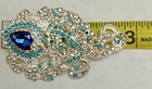 Flower Crystal Rhinestone Bird Brooch Vintage Pin Glass Peacock Feather Blue Us