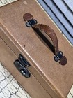 Vtg Antique Cosmetic Hard Shell Travel Case Luggage Train Leather Handle Retro