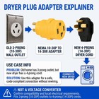 Nema 10-30p To 14-30r Dryer Adapter  3 Prong 4 Plug Yellow