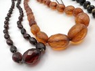 Vintage Art Deco 3 Cherry Amber Bakelite Faceted Necklaces And Stick Pins