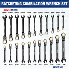 22-piece Ratcheting Wrench Set W 180   Flex Head  Anti-slip Tooth W organizer Box