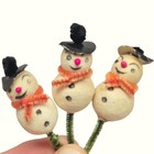 Vintage Spun Cotton Snowman Picks Trio Mid Century Japan Christmas Collectibles