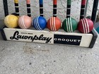 South Bend Lawnplay 6 Player Croquet Set W  Wheeled Cart Vtg 70   s Complete Read