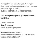 Vintage Baby Boys Blue   Rainbow Terrycloth Romper By Jordache - 80s Outfit