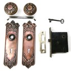 Antique Door Set Victorian   Eastlake Backplate Knob Mortise Lock Key Reclaimed