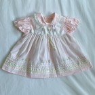Vtg 80s Cradle Togs Heirloom Prairie Baby Dress Pink Lace Hand Embroidered 12m