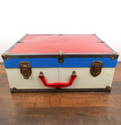 Vintage Roller Skate Metal Carrying Case Box Storage Trunk Travel Blue Red White